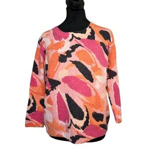 Tyler Boe Women's Alpaca Blend Sweater  Pink Orange Floral Scoop Neck SZ S